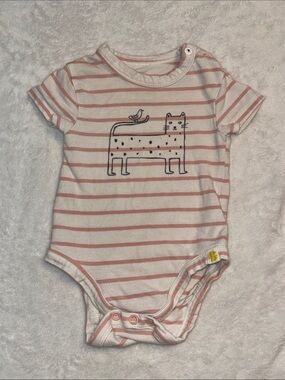 Rise little earthling Pink & White Striped Cat Graphic Baby One-Piece